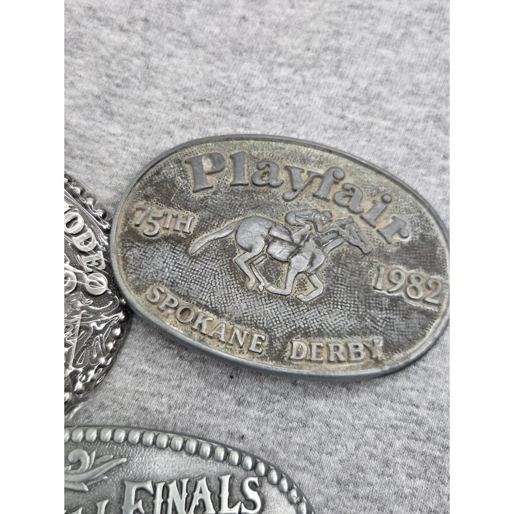 Lot of 3 Hesston National Finals Rodeo Spokane Derby Bull Riding Belt Buckles